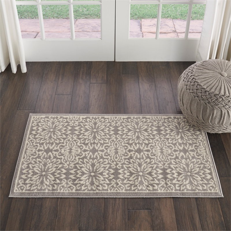 nourison jubilant 2' x 4' gray fabric farmhouse area rug (2' x 4')
