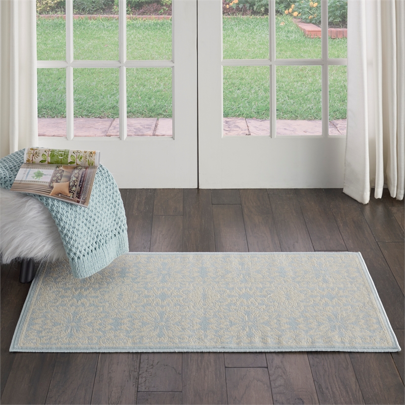 Nourison Jubilant 2' x 4' Light Blue Fabric Farmhouse Area Rug (2' x 4')