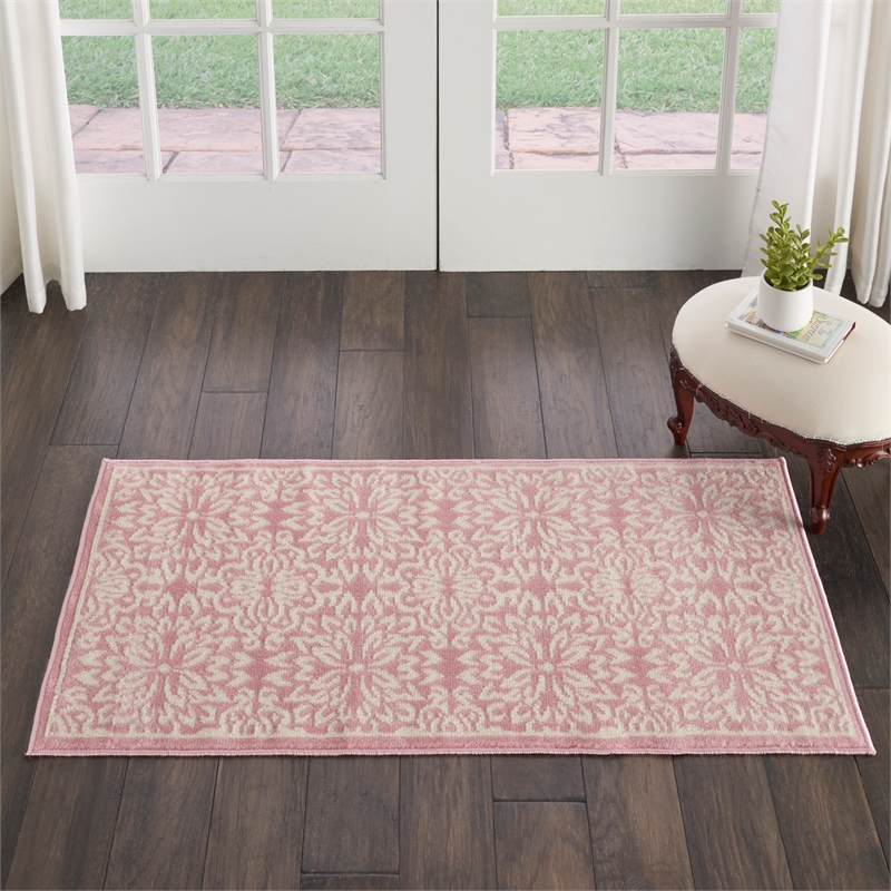 Nourison Jubilant 2' x 4' Pink Fabric Farmhouse Area Rug (2' x 4')