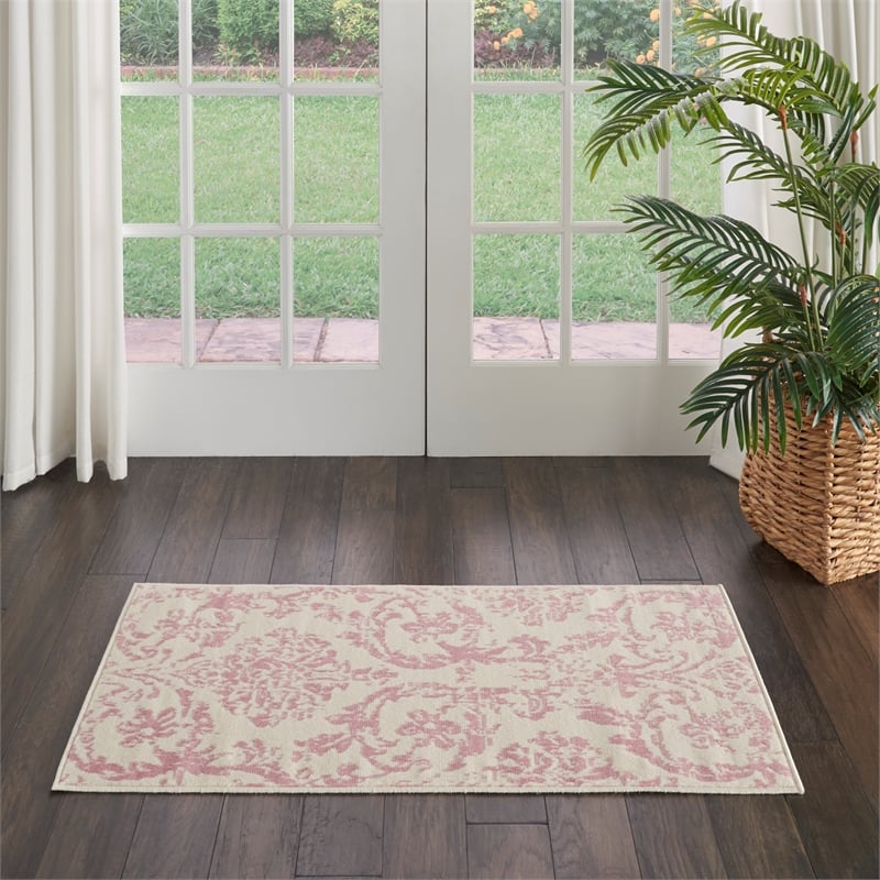Nourison Jubilant 2' x 4' White and Pink Fabric Vintage Area Rug (2' x 4')