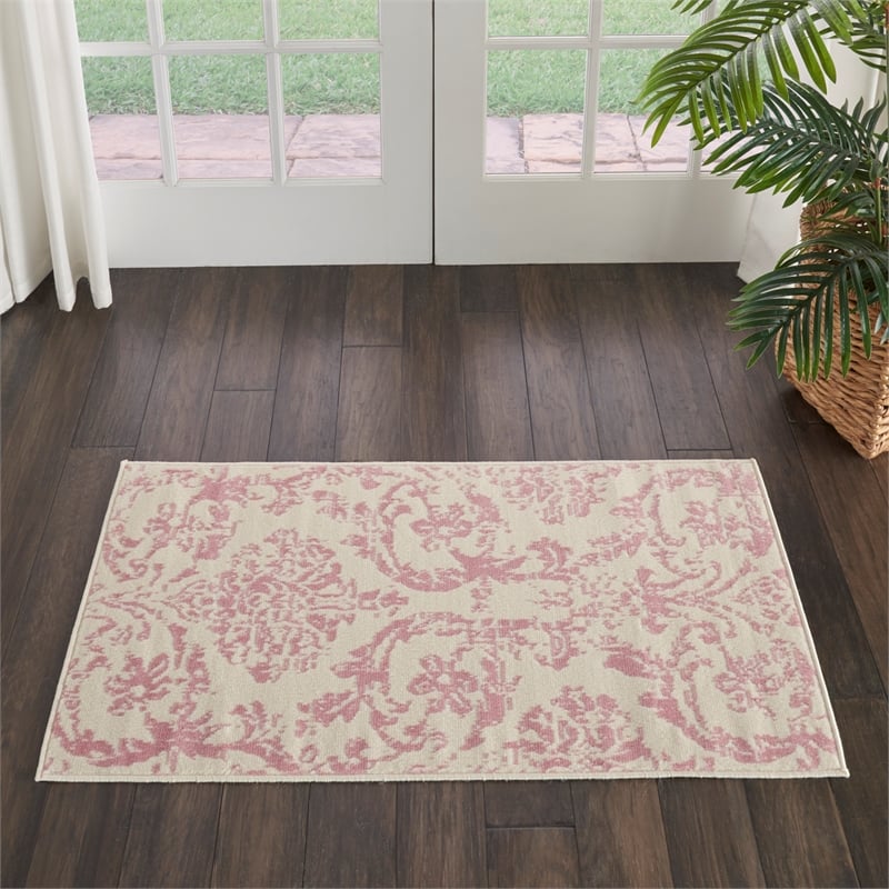 Nourison Jubilant 2' x 4' White and Pink Fabric Vintage Area Rug (2' x 4')