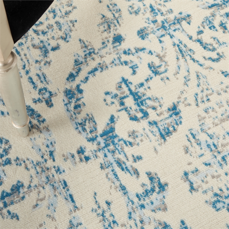 Nourison Jubilant 5' x 7' White and Blue Fabric Vintage Area Rug (5' x 7')