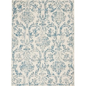 Nourison Jubilant 5' x 7' White and Blue Fabric Vintage Area Rug (5' x 7')