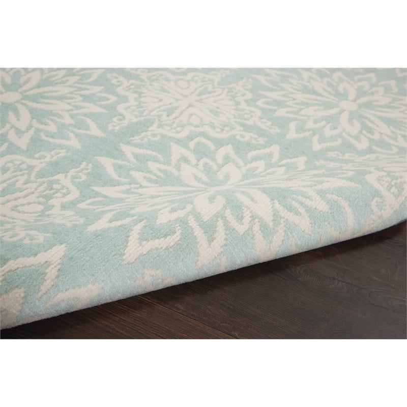 Nourison Jubilant 5' x 7' Aqua Fabric Farmhouse Area Rug (5' x 7')