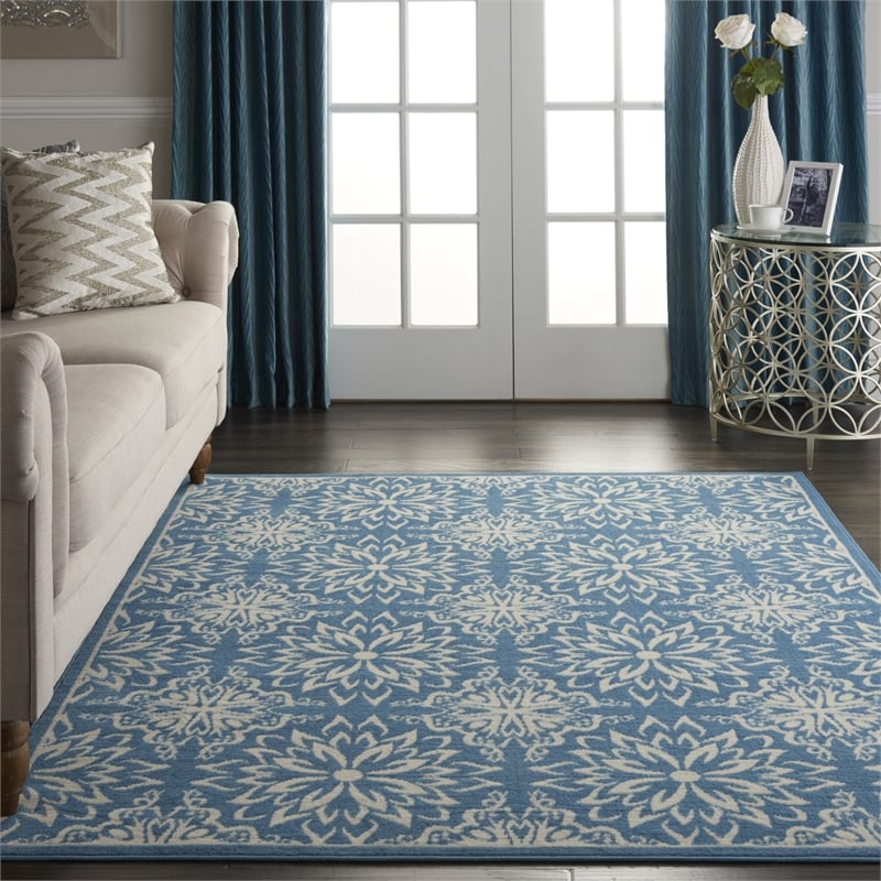 Nourison Jubilant 4' x 6' Ivory/Blue Farmhouse Indoor Rug Polypropylene