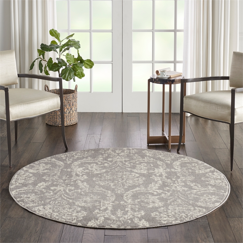 Nourison Jubilant 5' x Round Gray Fabric Vintage Area Rug (5' Round)