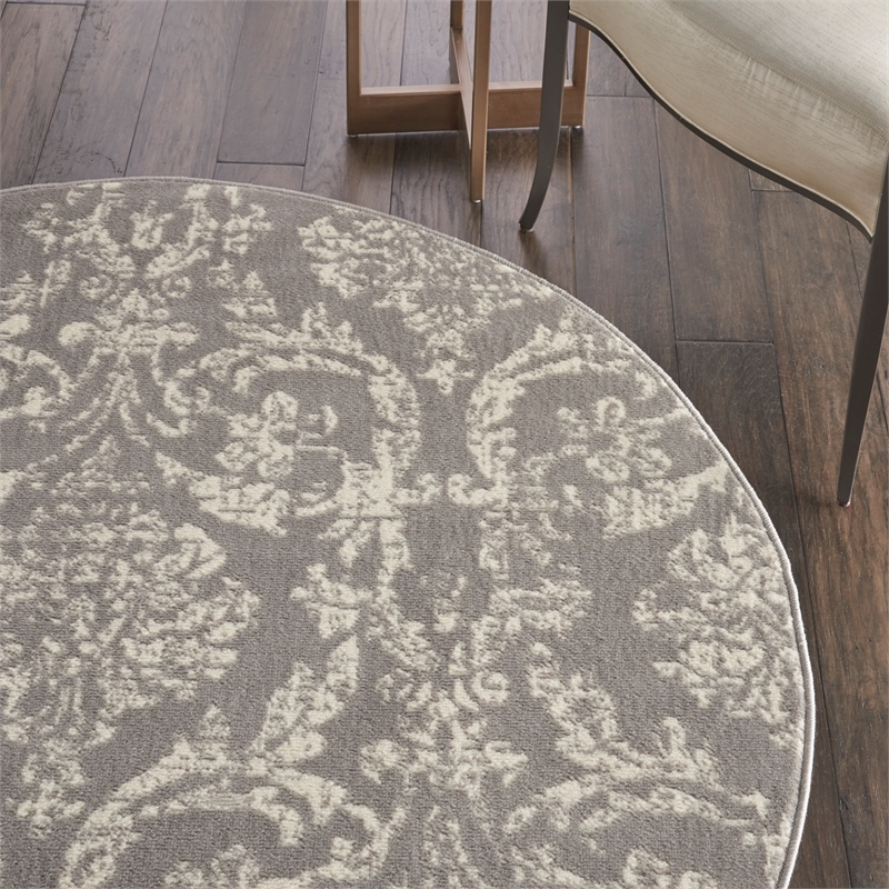 Nourison Jubilant 5' x Round Gray Fabric Vintage Area Rug (5' Round)