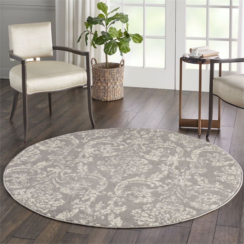 Nourison Jubilant 5' x Round Gray Fabric Vintage Area Rug (5' Round)