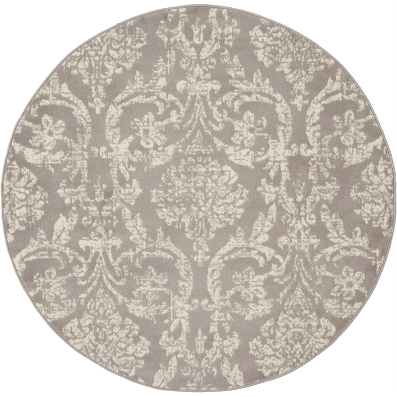 Nourison Jubilant 5' x Round Gray Fabric Vintage Area Rug (5' Round)