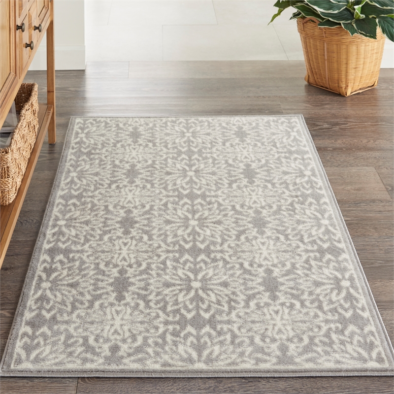 Nourison Jubilant 3' x 5' Gray Fabric Farmhouse Area Rug (3' x 5')