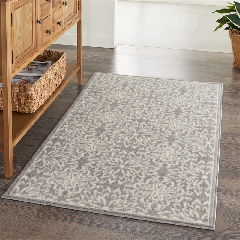 Nourison Jubilant 3' x 5' Gray Fabric Farmhouse Area Rug (3' x 5')
