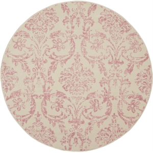 Nourison Jubilant 5' x Round White and Pink Fabric Vintage Area Rug (5' Round)