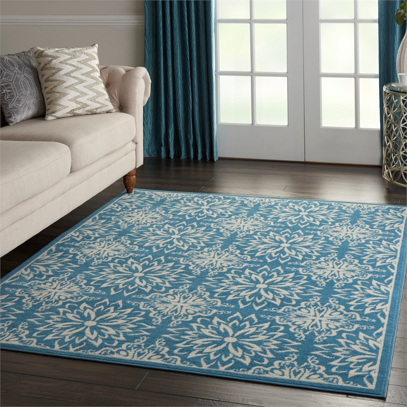 Nourison Jubilant 6' x 9' Ivory/Blue Farmhouse Indoor Rug Polypropylene