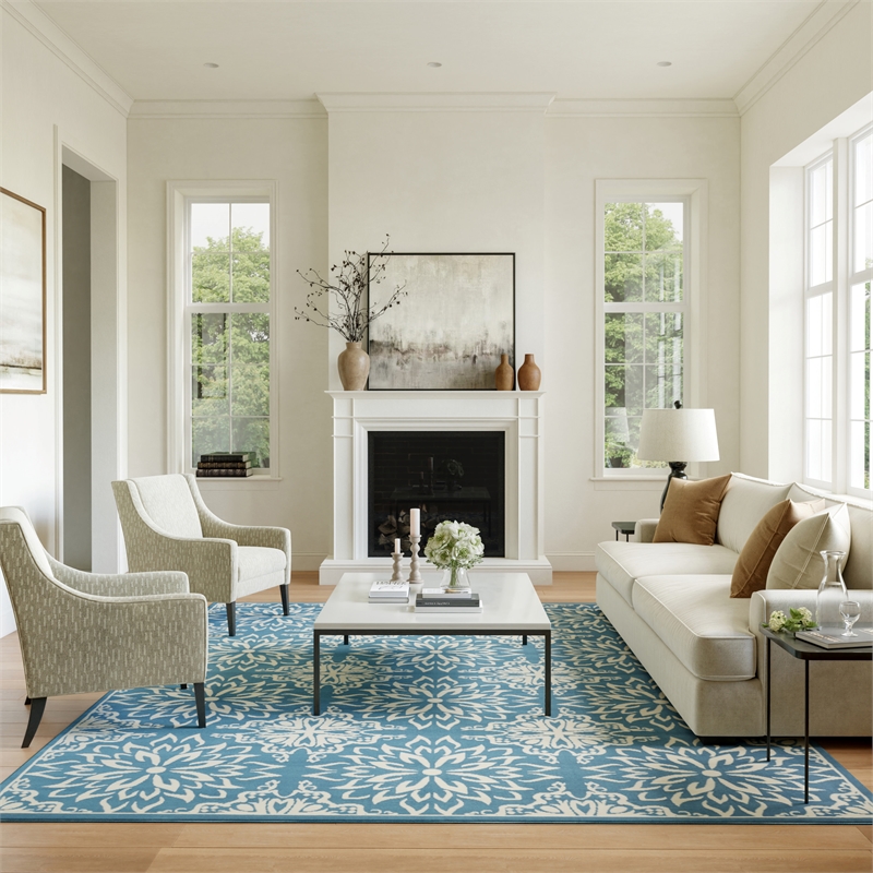 Nourison Jubilant 6' x 9' Ivory/Blue Farmhouse Indoor Rug Polypropylene