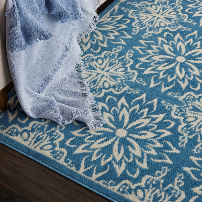 Nourison Jubilant 6' x 9' Ivory/Blue Farmhouse Indoor Rug Polypropylene