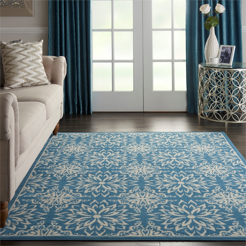 Nourison Jubilant 6' x 9' Ivory/Blue Farmhouse Indoor Rug Polypropylene