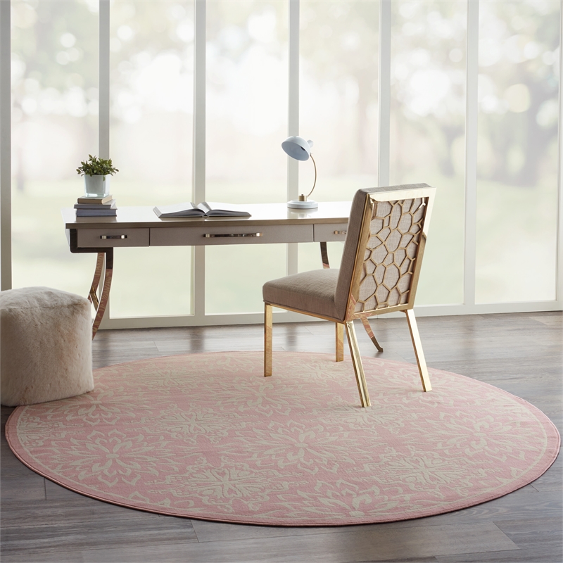 Nourison Jubilant 8' x round Ivory/Pink Farmhouse Indoor Rug Polypropylene