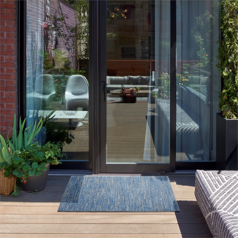 Nourison Essentials 2' x 4' Blue Gray Fabric Outdoor Area Rug (2' x 4')