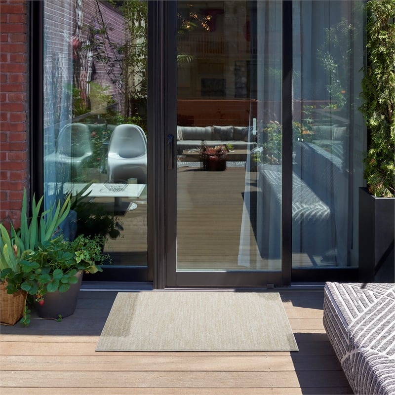 Nourison Essentials 2' x 4' Ivory Beige Fabric Outdoor Area Rug (2' x 4')