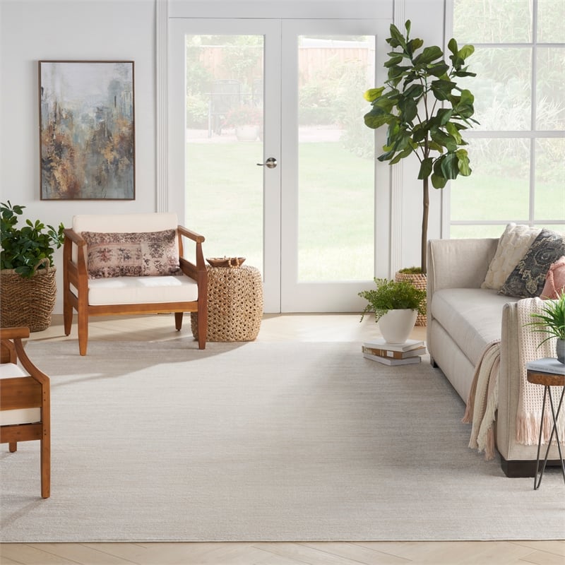 Nourison Essentials 12' x 15' Ivory Beige Fabric Outdoor Area Rug (12' x 15')