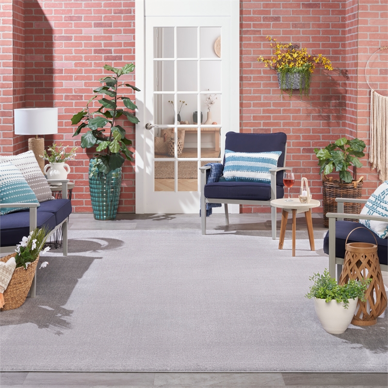 Nourison Essentials 12' x 15' Silver Gray Fabric Outdoor Area Rug (12' x 15')