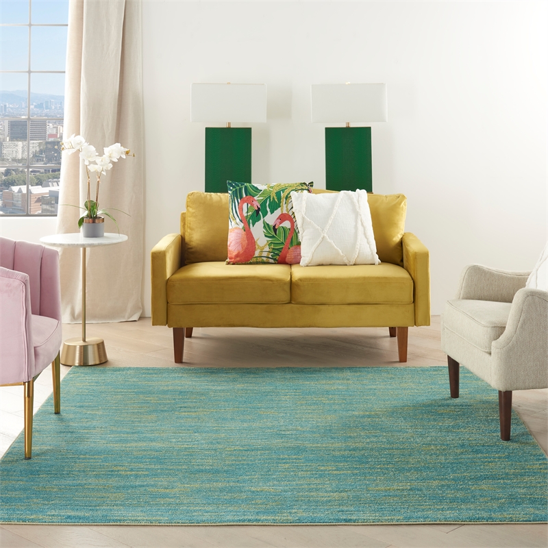 Nourison Essentials 5' x Square Blue Green Fabric Outdoor Area Rug (5' Square)