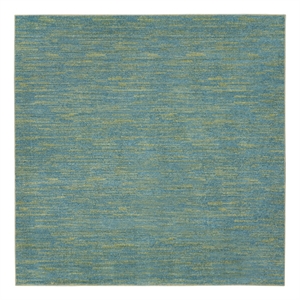Nourison Essentials 5' x Square Blue Green Fabric Outdoor Area Rug (5' Square)