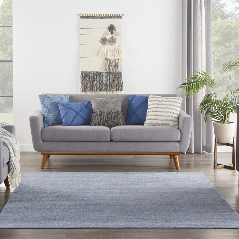 Nourison Essentials 5' x Square Blue Gray Fabric Outdoor Area Rug (5' Square)