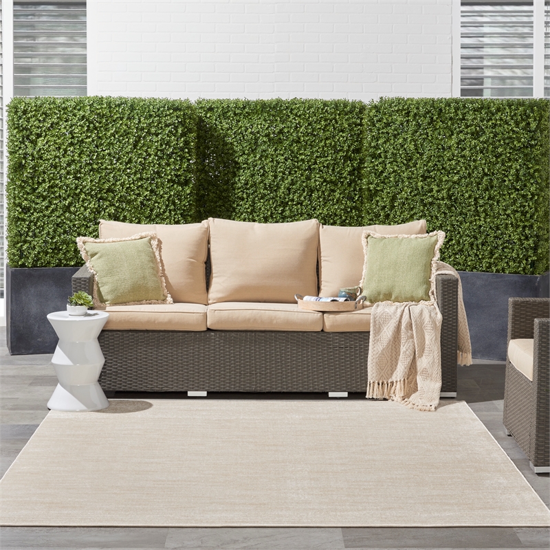 Nourison Essentials 7' x Square Ivory Beige Fabric Outdoor Area Rug (7' Square)