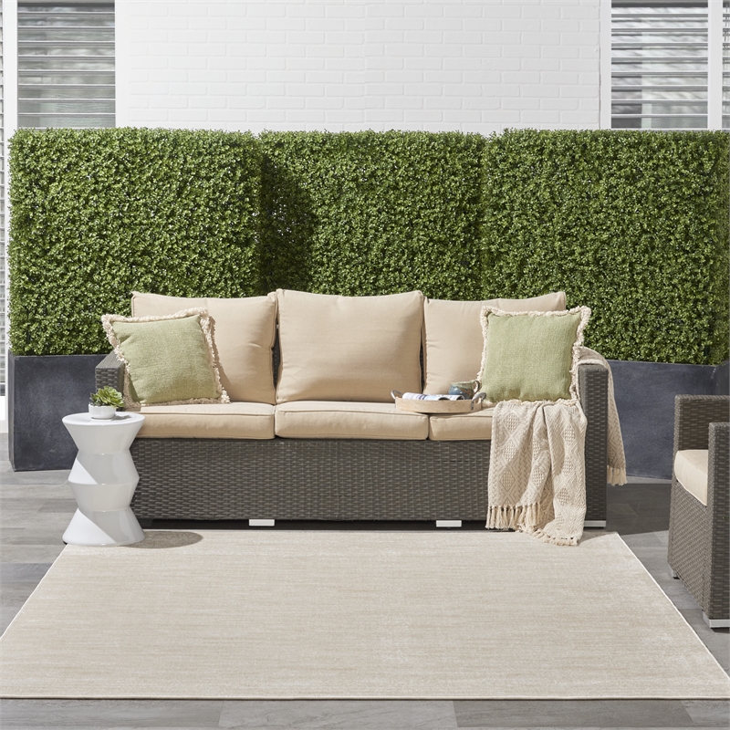 Nourison Essentials 7' x Square Ivory Beige Fabric Outdoor Area Rug (7' Square)