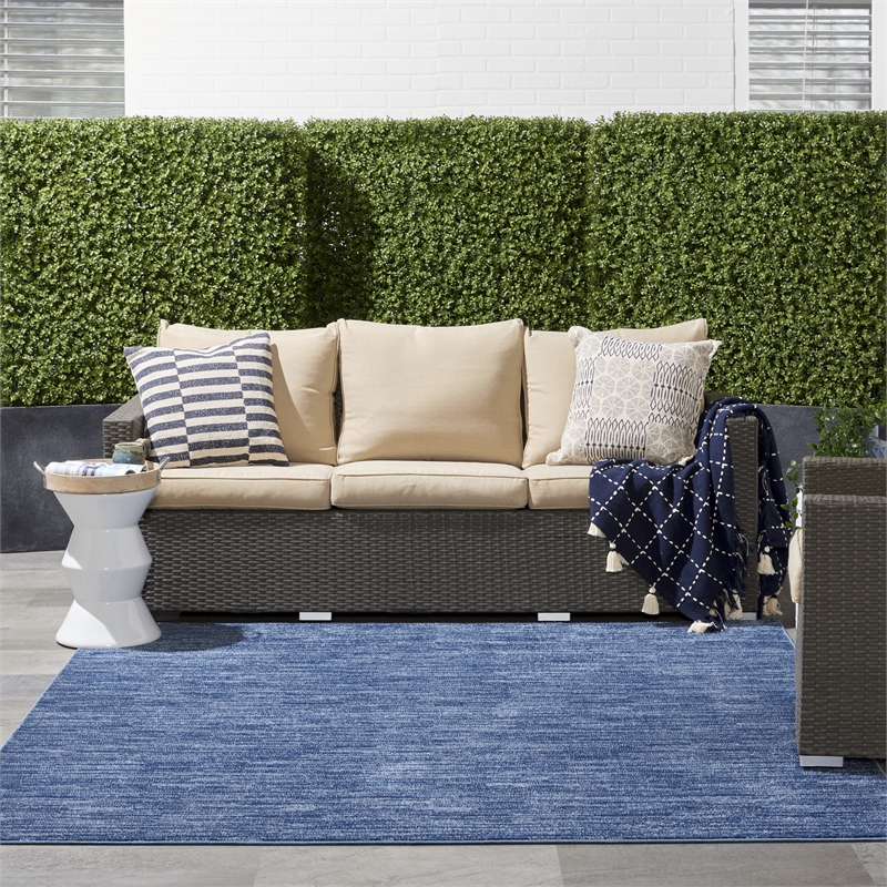 Nourison Essentials 7' x Square Navy Blue Fabric Outdoor Area Rug (7' Square)