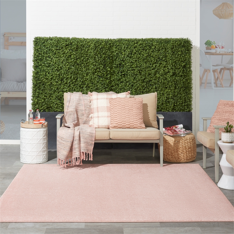 Nourison Essentials 7' x Square Pink Fabric Outdoor Area Rug (7' Square)