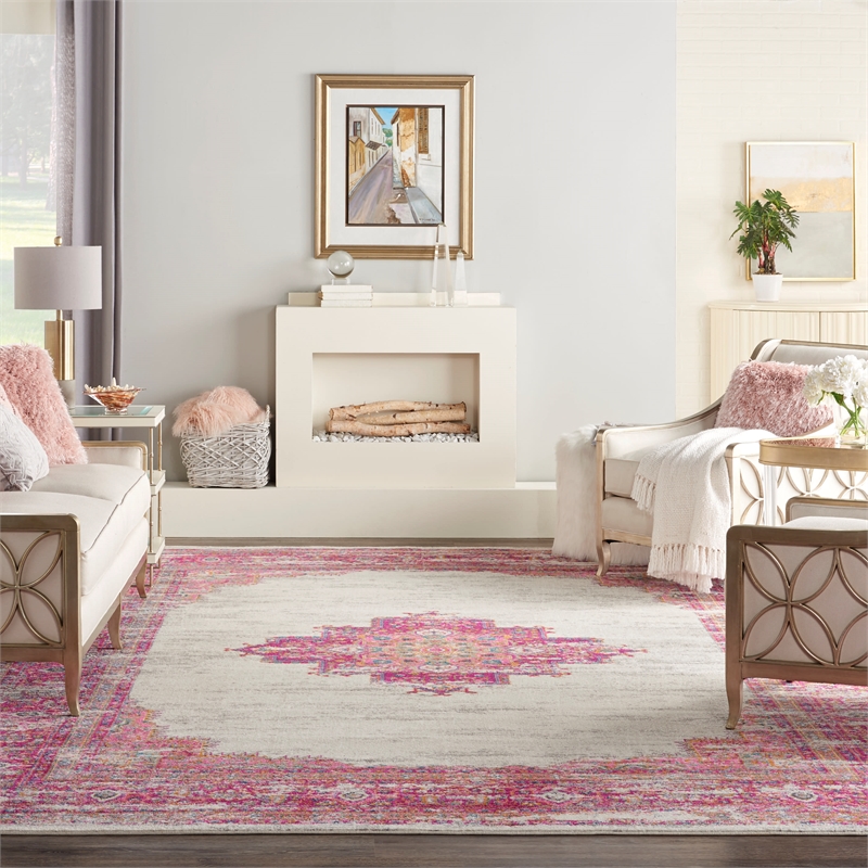 Nourison Passion 10' x 14' Pink and White Fabric Bohemian Area Rug (10' x 14')