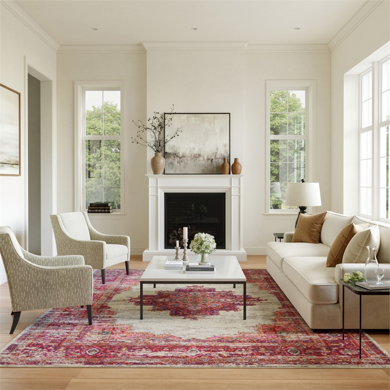 Nourison Passion 10' x 14' Pink and White Fabric Bohemian Area Rug (10' x 14')