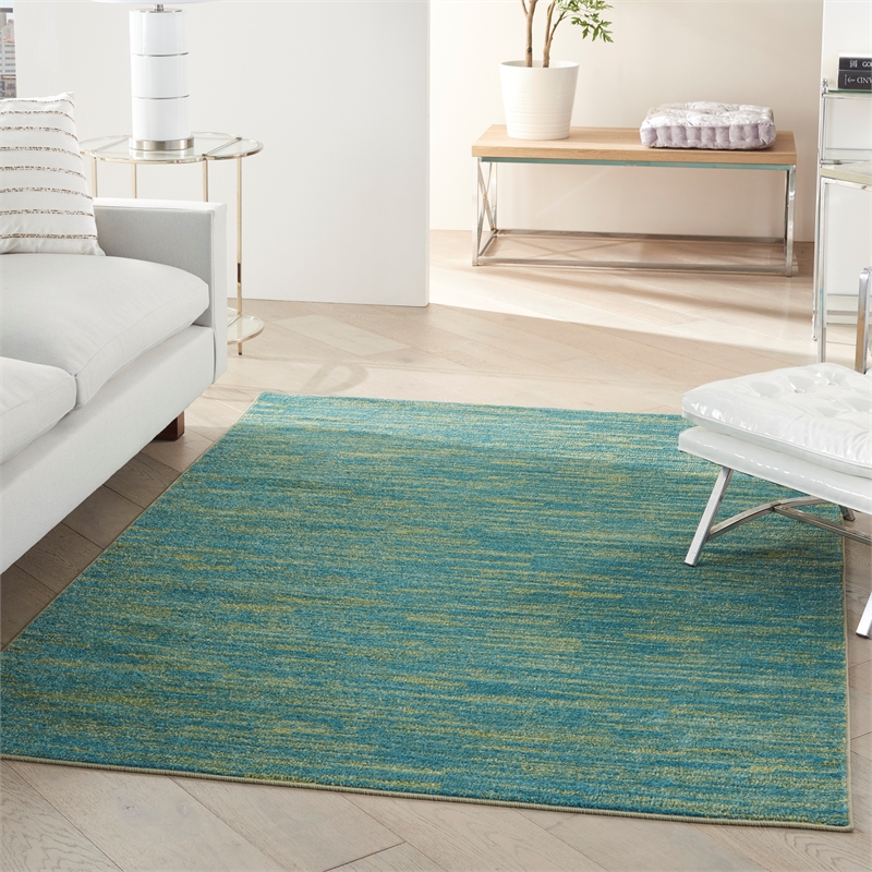 Nourison Essentials 4' x 6' Blue Green Fabric Outdoor Area Rug (4' x 6')