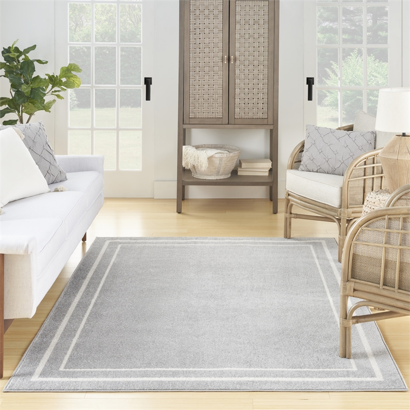 Nourison Essentials 6' x 9' Grey/Ivory Contemporary Rug Polypropylene