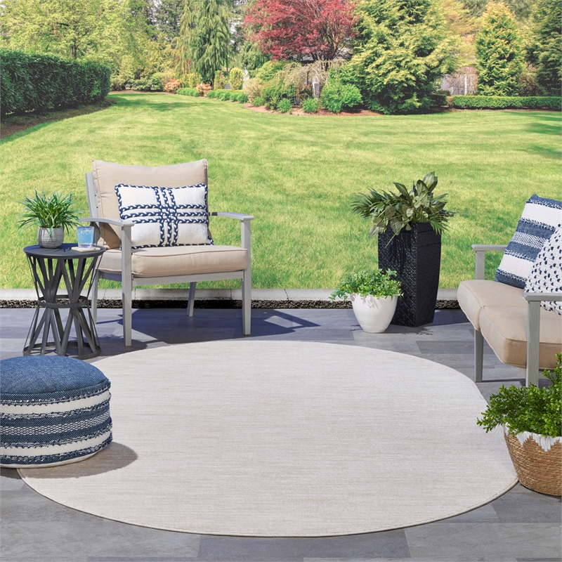 Nourison Essentials 6' x 9' Oval Ivory Beige Fabric Outdoor Area Rug (9' Oval)