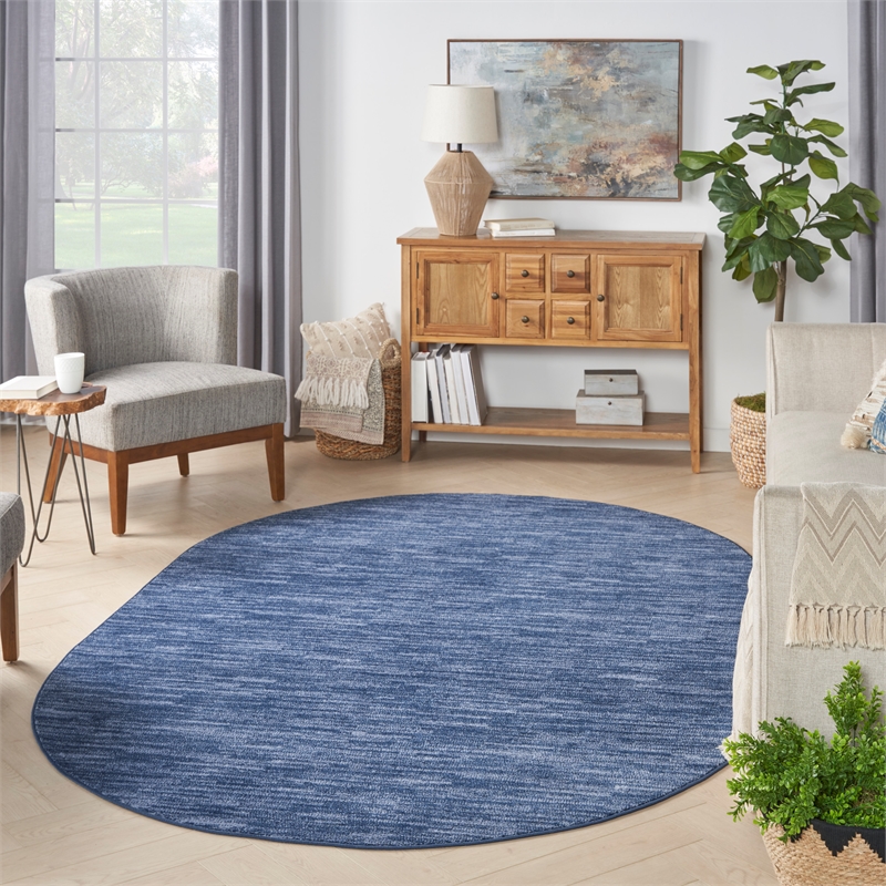 Nourison Essentials 6' x 9' Oval Navy Blue Fabric Outdoor Area Rug (9' Oval)