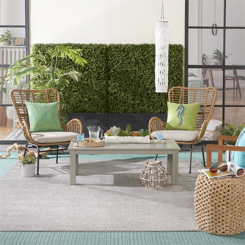 Nourison Essentials 8' x 10' Silver Gray Fabric Outdoor Area Rug (8' x 10')