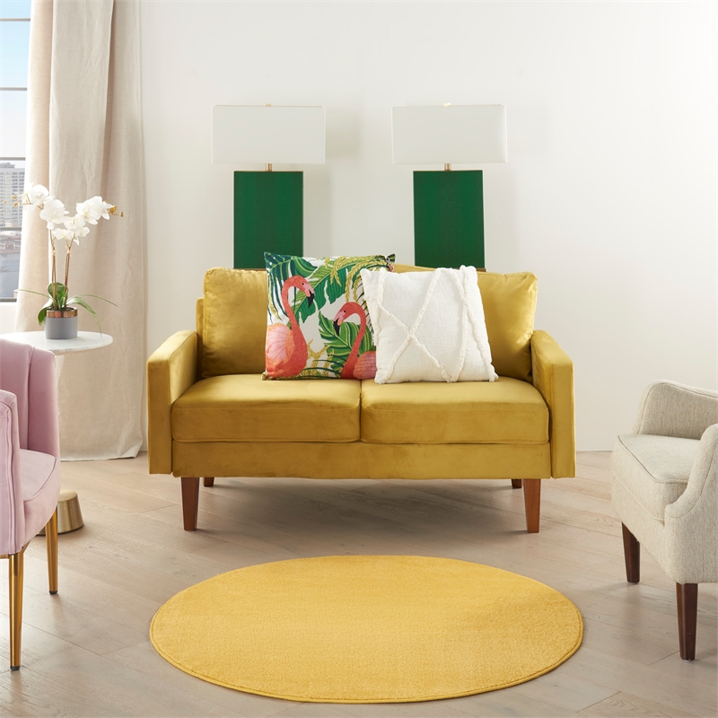 Nourison Essentials 4' x Round Yellow Fabric Outdoor Area Rug (4' Round)