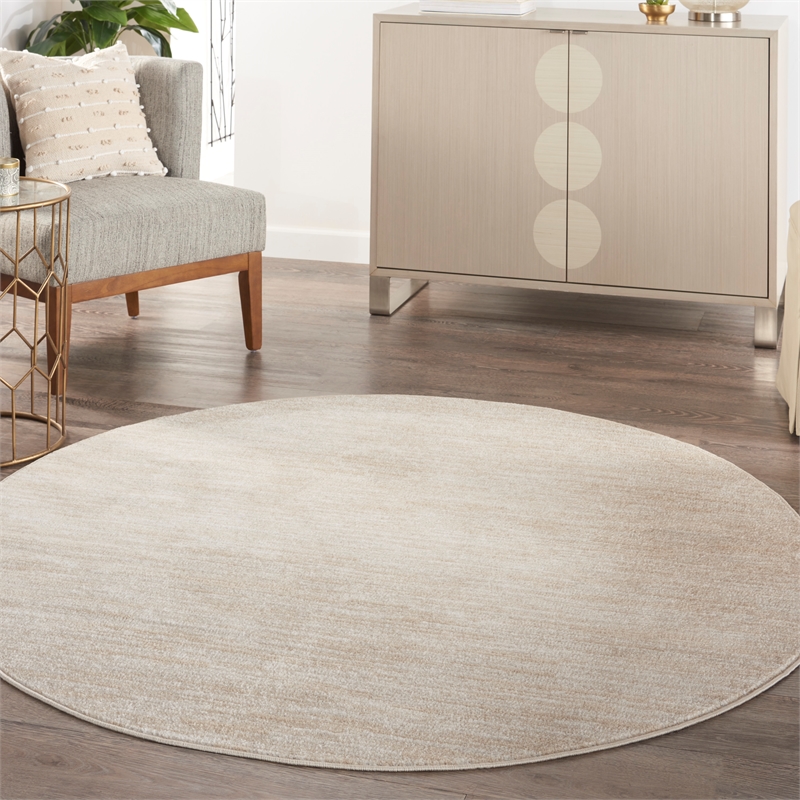Nourison Essentials 6' x Round Ivory Beige Fabric Outdoor Area Rug (6' Round)