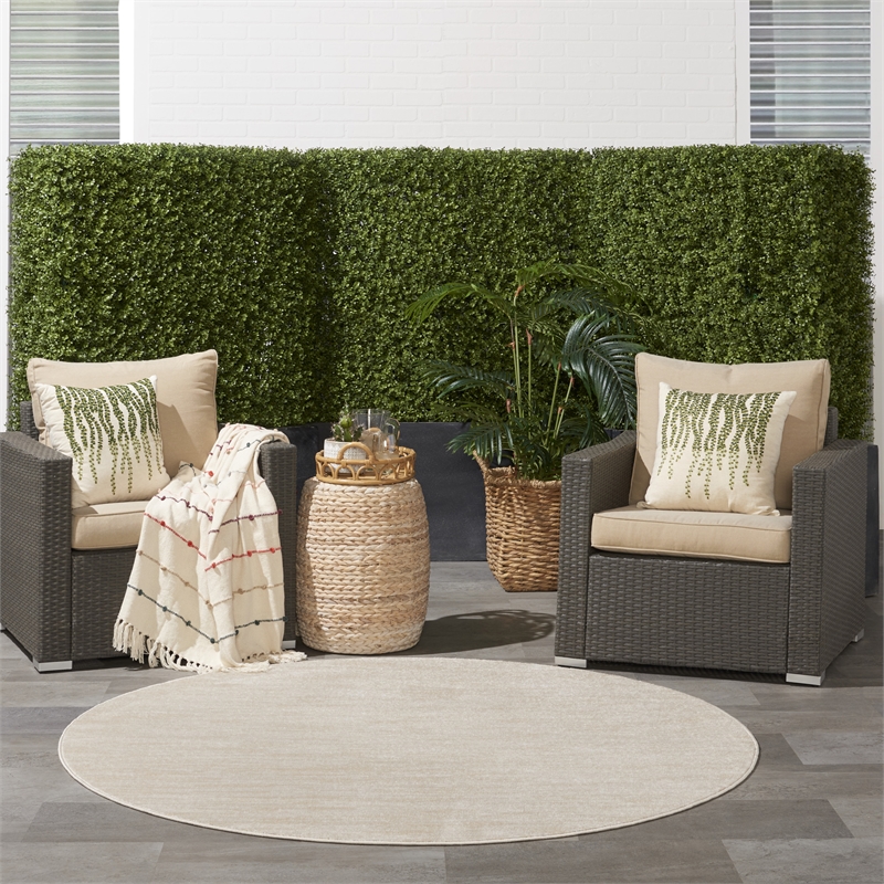 Nourison Essentials 6' x Round Ivory Beige Fabric Outdoor Area Rug (6' Round)