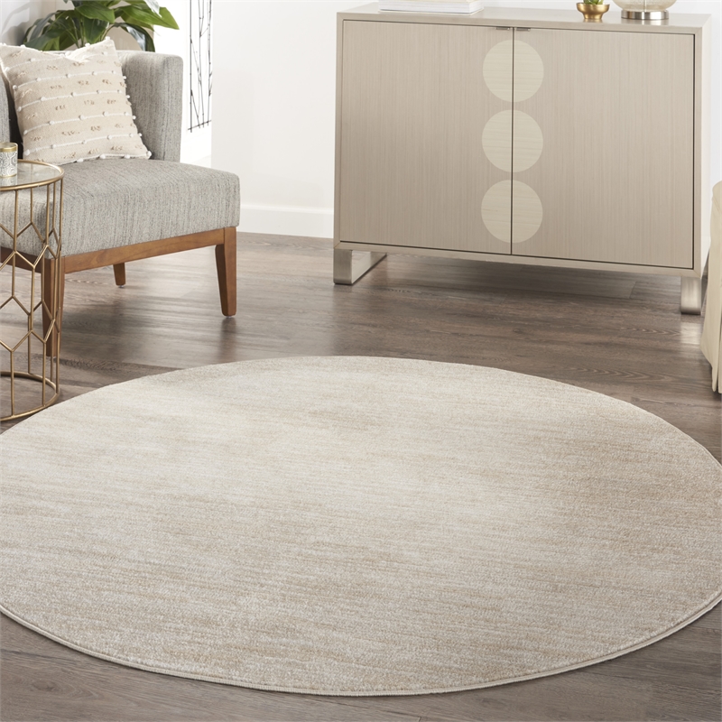 Nourison Essentials 6' x Round Ivory Beige Fabric Outdoor Area Rug (6' Round)