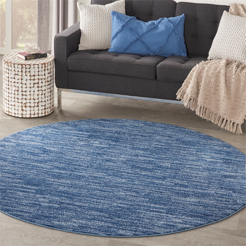 Nourison Essentials 6' x Round Navy Blue Fabric Outdoor Area Rug (6' Round)