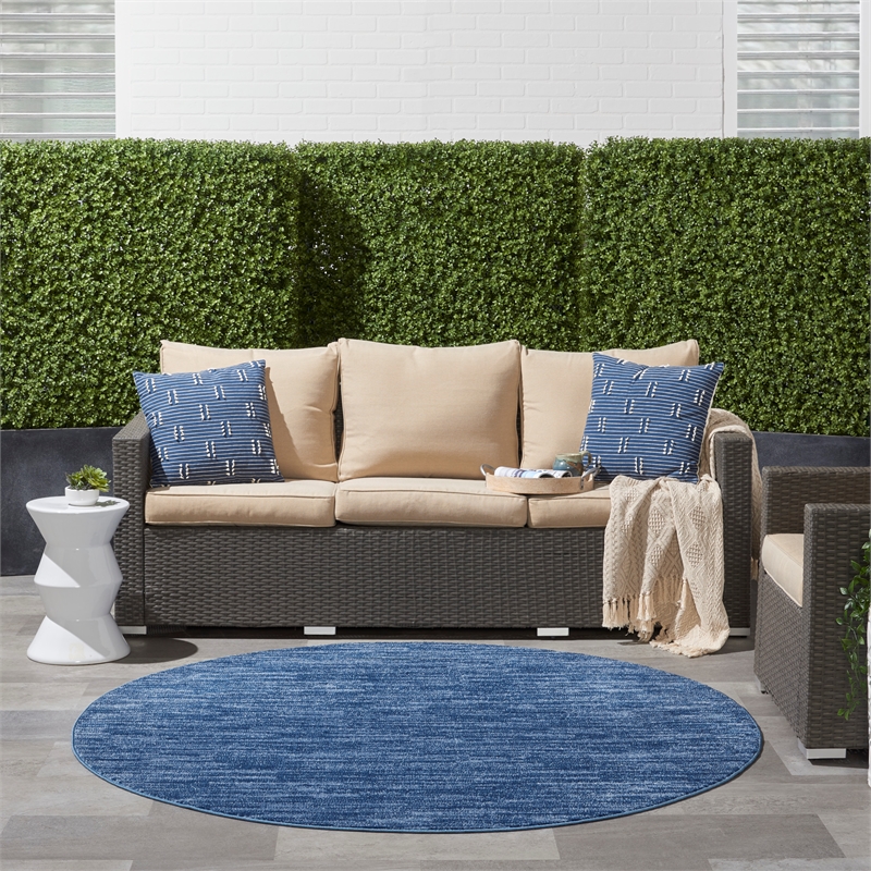 Nourison Essentials 6' x Round Navy Blue Fabric Outdoor Area Rug (6' Round)