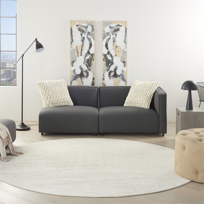 Nourison Essentials 8' x Round Ivory Beige Fabric Outdoor Area Rug (8' Round)