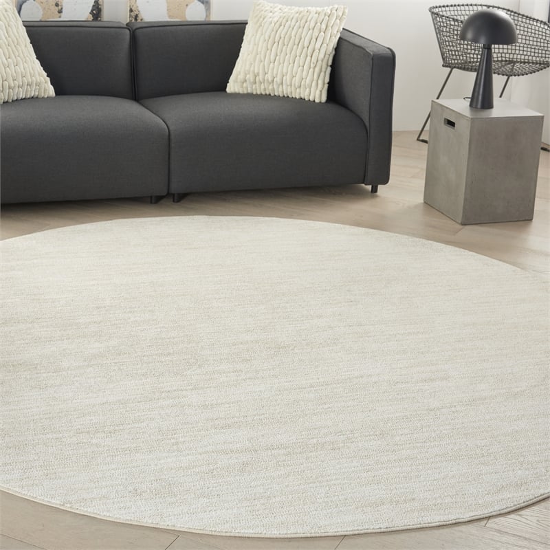 Nourison Essentials 8' x Round Ivory Beige Fabric Outdoor Area Rug (8' Round)