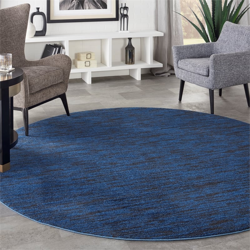 Nourison Essentials 8' x Round Midnight Blue Fabric Outdoor Area Rug (8' Round)