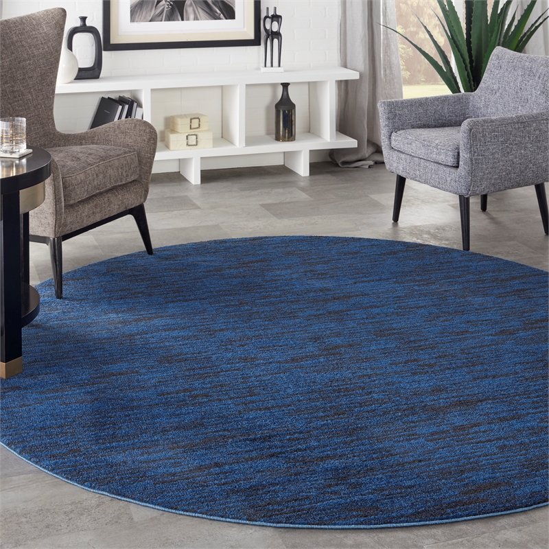 Nourison Essentials 8' x Round Midnight Blue Fabric Outdoor Area Rug (8' Round)