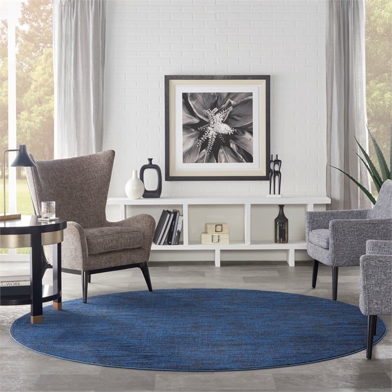 Nourison Essentials 8' x Round Midnight Blue Fabric Outdoor Area Rug (8' Round)